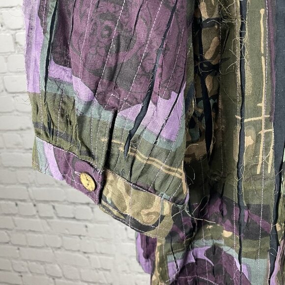NWT Tantrums Green & Purple Rose Pleated Wood Buttoned 3/4 Sleeve Blouse Size 1X - Picture 8 of 14